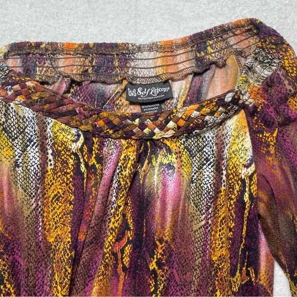 Self Esteem Tunic Top Women’s M Multicolor Snakeskin Braided Neck Casual Stretch - Picture 10 of 15